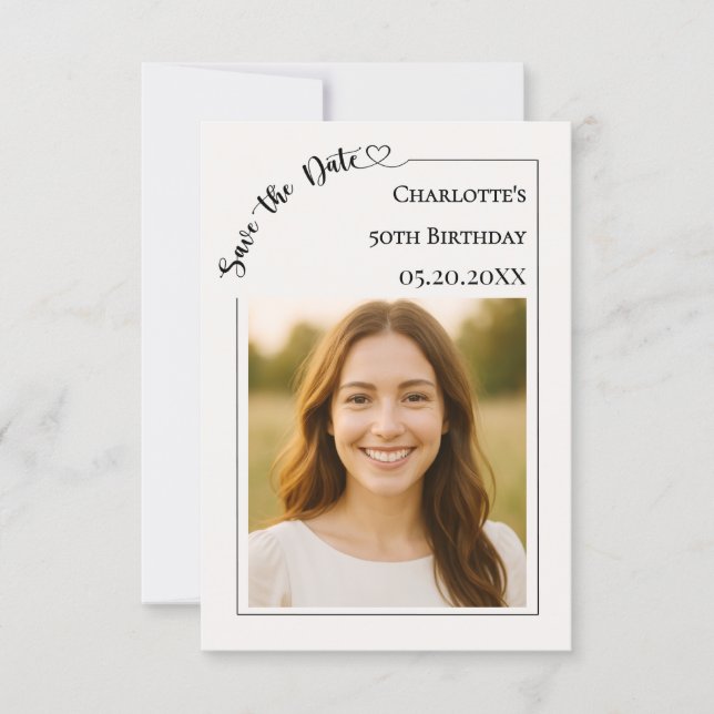 Reserva La Fecha Ivory simple modern photo Birthday Save the Date (Anverso)