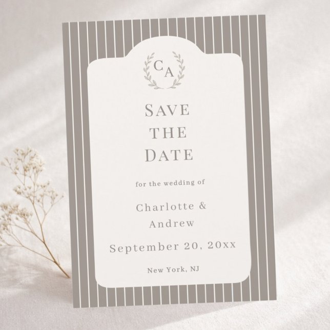 Reserva La Fecha Ivory Taupe Neutral Pinstriped Wedding  (Subido por el creador)
