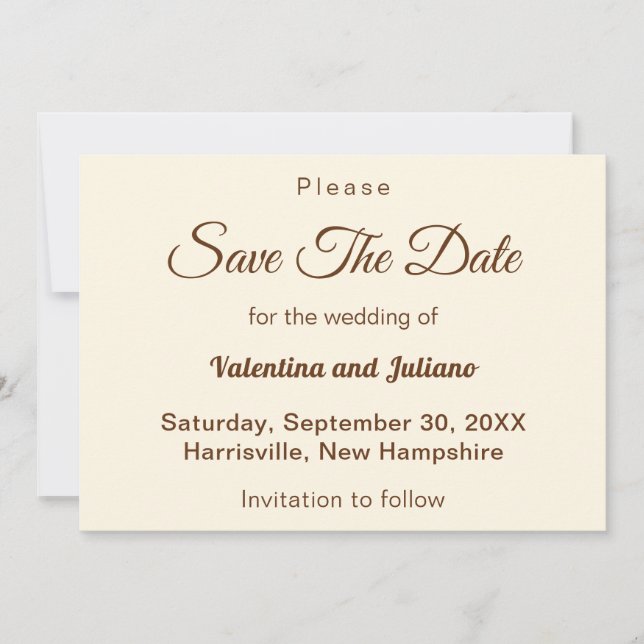 Reserva La Fecha Ivory With Brown Text Wedding Save The Date (Anverso)