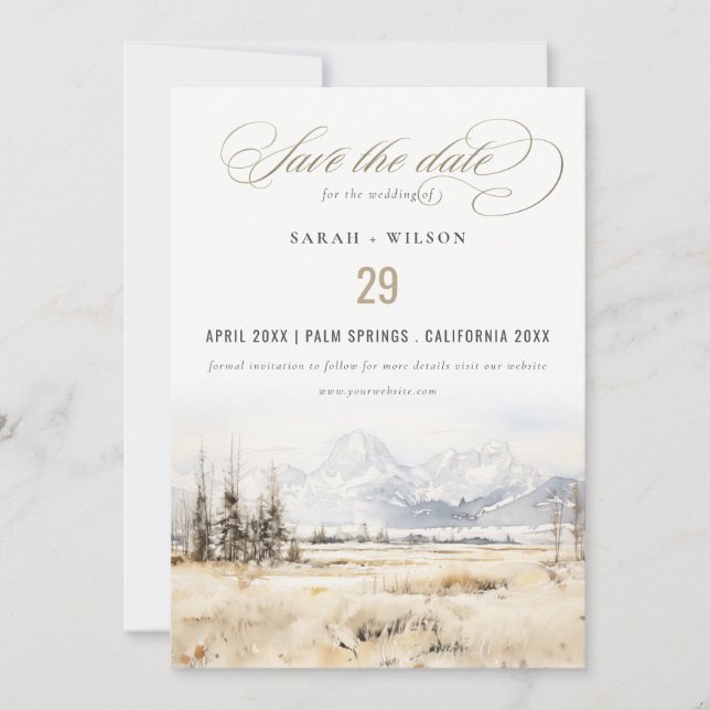 Reserva La Fecha Jackson Hole Wyoming Watercolor Landscape Wedding (Anverso)