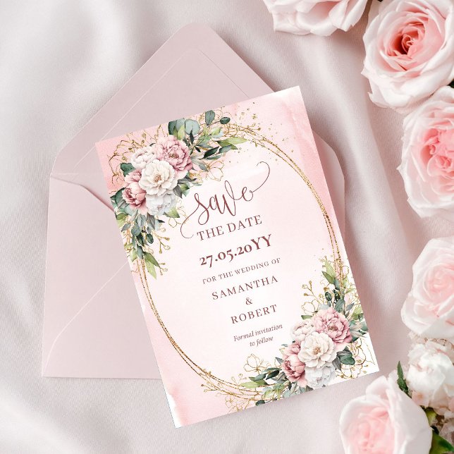 Reserva La Fecha Jardín Boho Rosa Polvo Floral Guardar la Fecha (Garden Boho Dusty Pink Floral Save The Date)