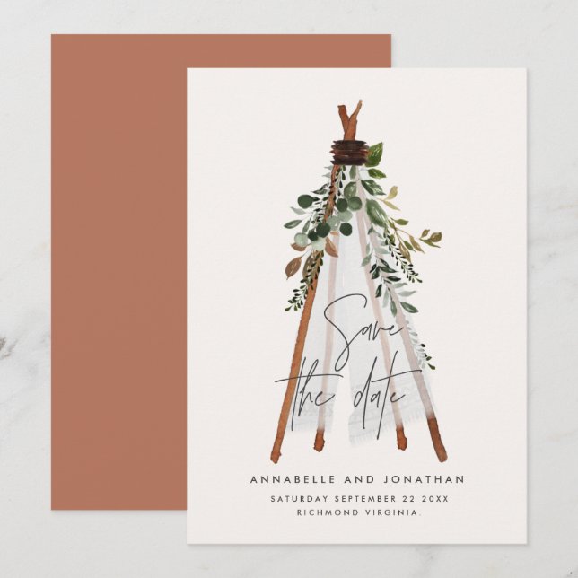 Reserva La Fecha Jardín botánico de tepee bohemio moderno (Anverso / Reverso)