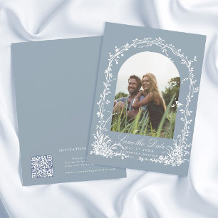 Reserva La Fecha Jardín de Arco Botánico Boda Polvoriento Azul Foto