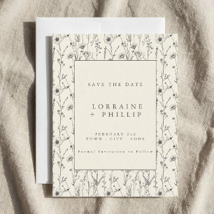 Reserva La Fecha Jardín de delicadas flores silvestres para boda