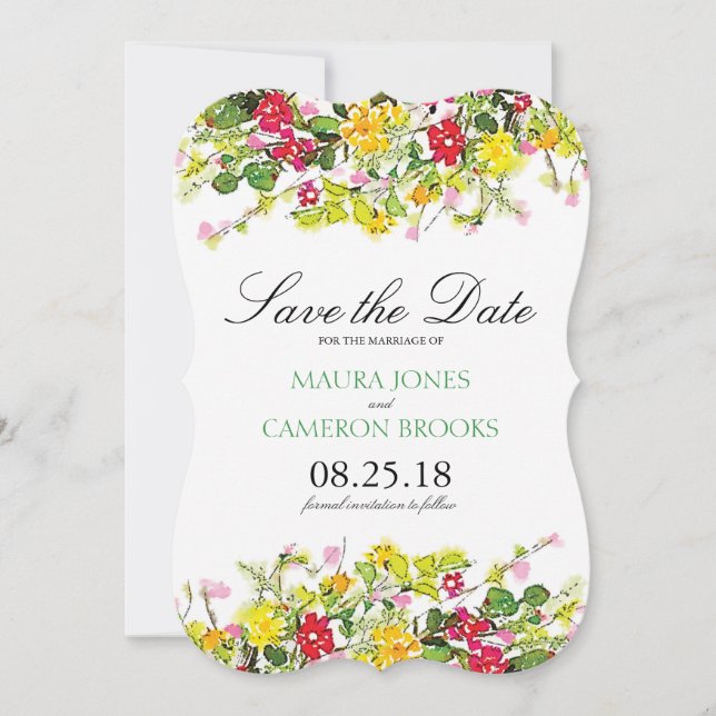 Reserva La Fecha Jardín de flores de verano | Boda Guardar la fecha (Anverso)
