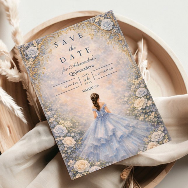 Reserva La Fecha Jardín de Rosas Azul Polvo Quinceañera (Subido por el creador)