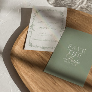 Reserva La Fecha Jardín Floral Verde Salvia Dinero Antiguo Boda