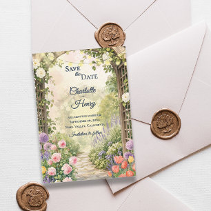 Reserva La Fecha Jardín inglés Bodas acuarela floral Arbor  