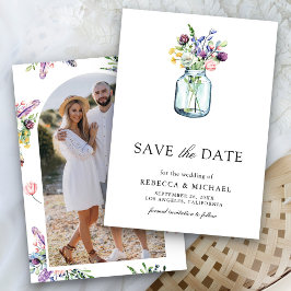 Reserva La Fecha Jarra de Mason de Flor Silvestre Foto Boda