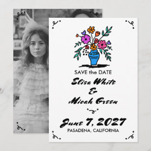 Reserva La Fecha Jarrón Floral Rústico Caprichoso Lindo Boceto Foto