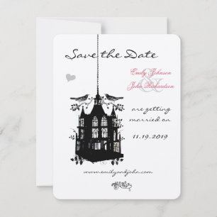 Reserva La Fecha Jaula de Pájaro Rosa y Negro Boda Save the Date