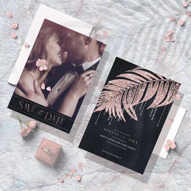 Reserva La Fecha Jewel Palm Leaf Boda Rosa Gold ID830 (Subido por el creador)