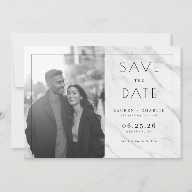 Reserva La Fecha Joyful Grayscale Modern Photo (Anverso)
