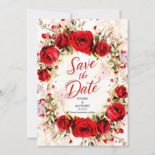 Reserva La Fecha Joyful Pastel Crimson Boda de rosas rojas