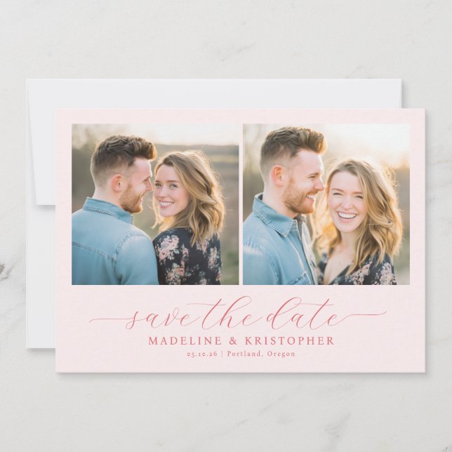 Reserva La Fecha Joyful Pink Romantic Photo Collage (Anverso)