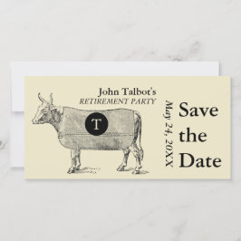 Reserva La Fecha Jubilación vintage de vaca ahorra el monograma de 