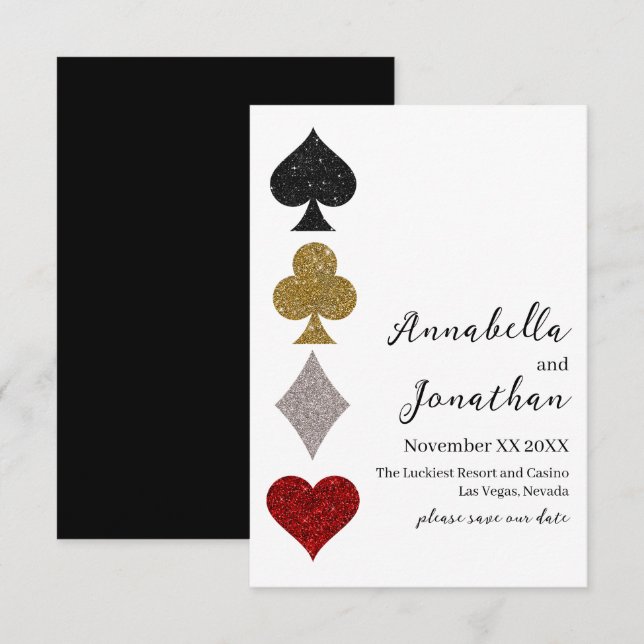 Reserva La Fecha Juego de Cartas Brillantes Boda Casino Las Vegas (Anverso / Reverso)