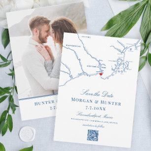 Reserva La Fecha Kennebunkport Maine Mapa Elegante código QR Boda