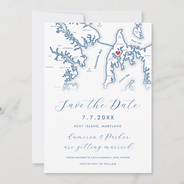 Reserva La Fecha Kent Island Maryland Map Marina Blue Photo (Anverso)