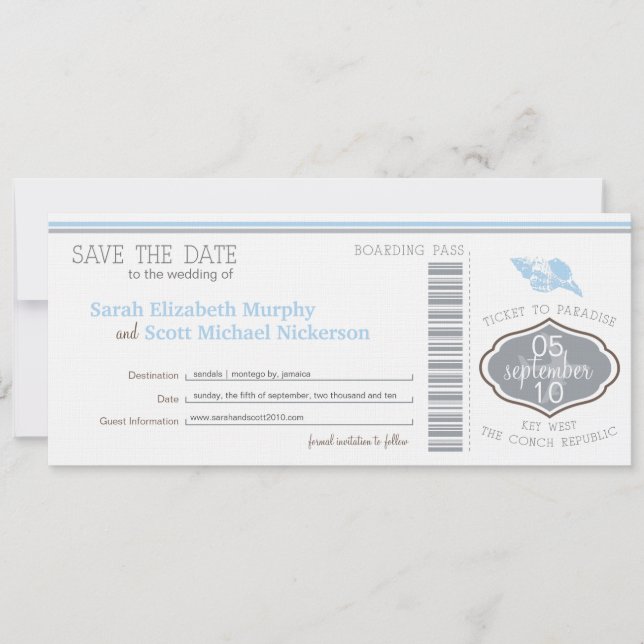 Reserva La Fecha Key West Save the Date Boarding Pass (Anverso)
