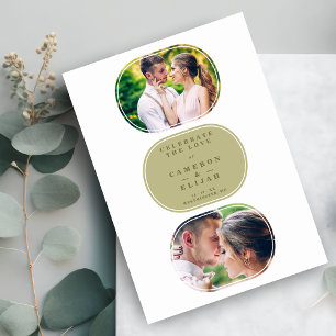 Reserva La Fecha Khaki moderno Fancy Oval Boda 2 multifotos