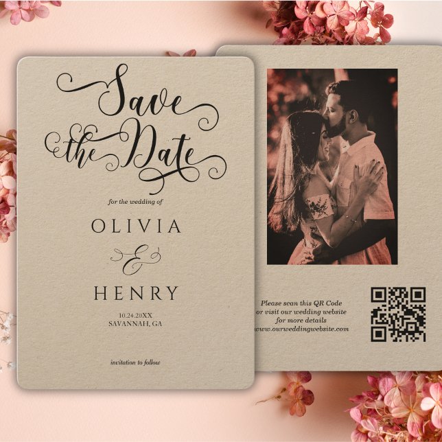 Reserva La Fecha Kraft Elegant Calligraphy Script Photo QR Code (Subido por el creador)