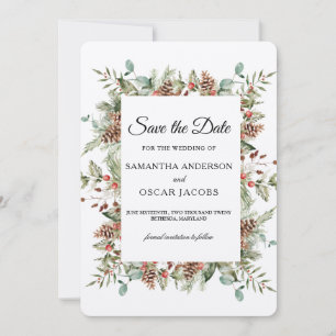 Reserva La Fecha Kraft Winter Green Pine Frame