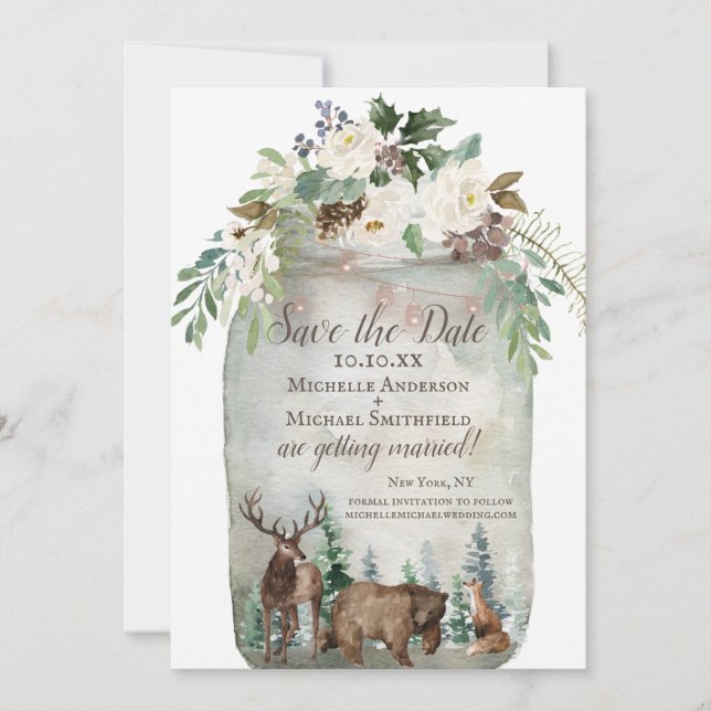 Reserva La Fecha La acuarela rusa Mason Jar salva la fecha (Anverso)