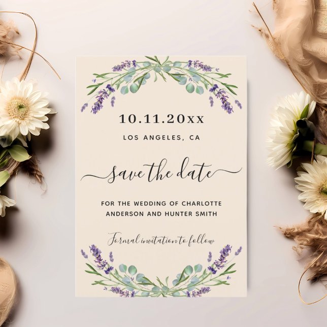 Reserva La Fecha La boda beige de Lavender eucalipto salva la fecha (Subido por el creador)