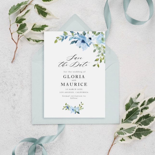 Reserva La Fecha la boda de flores azules claras salva la fecha (Subido por el creador)