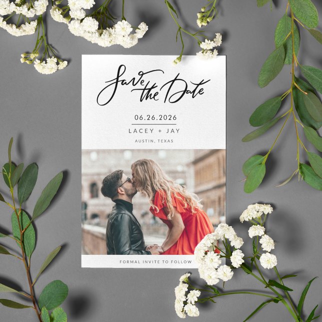 Reserva La Fecha La boda de fotos en blanco negro salva la fecha (Black White Photo Wedding Save the Date)