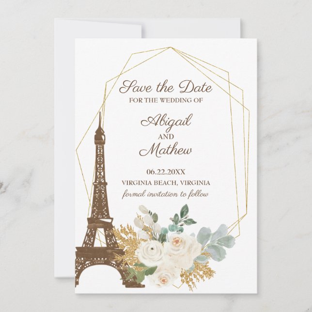 Reserva La Fecha La boda de la Torre Eiffel de los Rosas franceses  (Anverso)