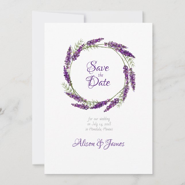 Reserva La Fecha La boda de Lavander Wreath ahorra la fecha (Anverso)