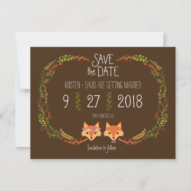 Reserva La Fecha La boda de Woodland Foxes (Anverso)