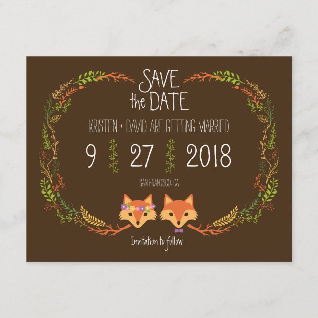 Reserva La Fecha La boda de Woodland Foxes (Anverso)