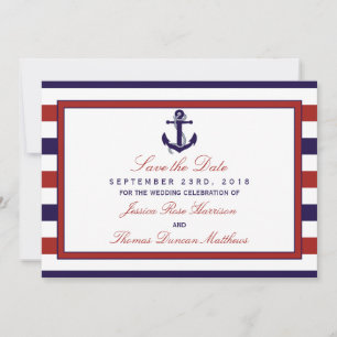 Reserva La Fecha La Colección de Boda Ancla Náutica Roja y Azul Mar