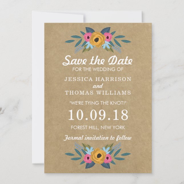 Reserva La Fecha La colección de Bodas de flores de Kraft (Anverso)