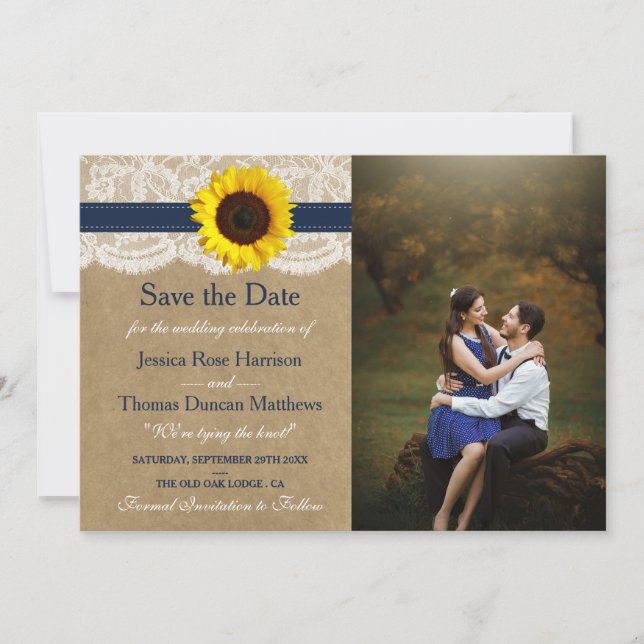 Reserva La Fecha La colección de Bodas de girasol Kraft rústico (Anverso)