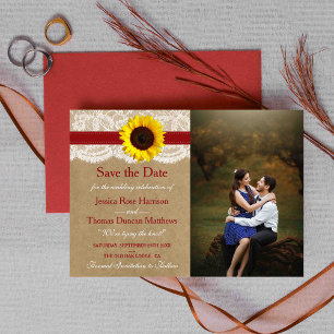 Reserva La Fecha La colección de Bodas de girasol Kraft rústico