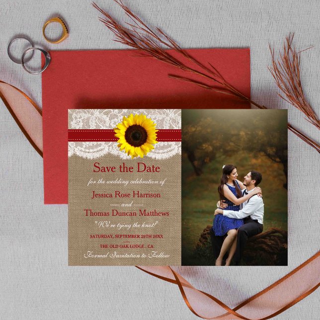 Reserva La Fecha La colección de Bodas de girasol rústico - Rojo (Subido por el creador)