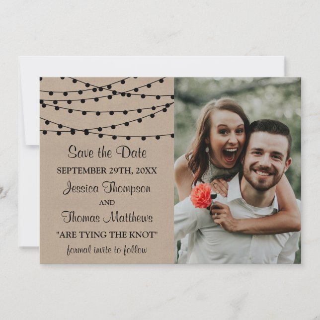 Reserva La Fecha La colección de Bodas Rustic Kraft Lights (Anverso)