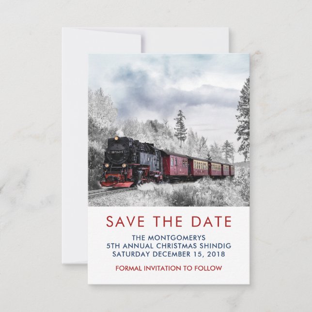 Reserva La Fecha La escena de los Navidades de invierno de los tren (Anverso)