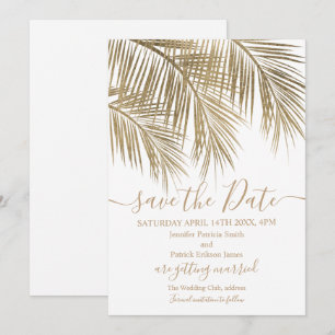 Reserva La Fecha La hoja de la palmera dorada blanca tropical salva