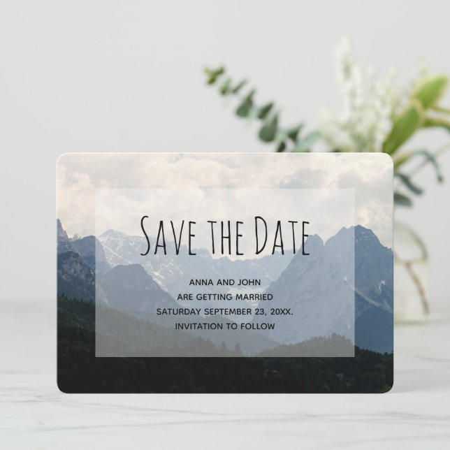 Reserva La Fecha La naturaleza de las montañas alpinas Foto Boda po (Anverso de pie)