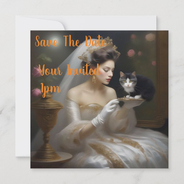 Reserva La Fecha La pintura al aceite de la novia del gato, (Anverso)