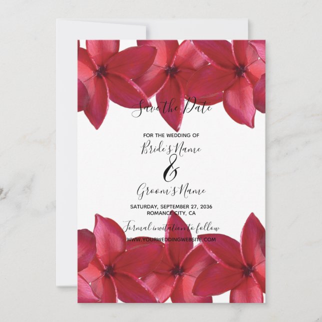 Reserva La Fecha La Plumeria Roja Frangipani Wedding Save The Date (Anverso)