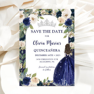 Reserva La Fecha La Princesa Floral Azul Quinceañera Salva La Fecha