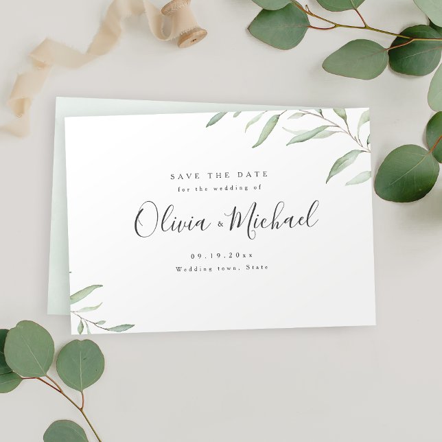 Reserva La Fecha La simple caligrafía de la vegetación mínima ahorr (Minimal greenery simple calligraphy save the date)