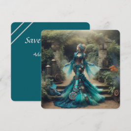 Reserva La Fecha La sirena Verde azulada de Steampunk Vintage