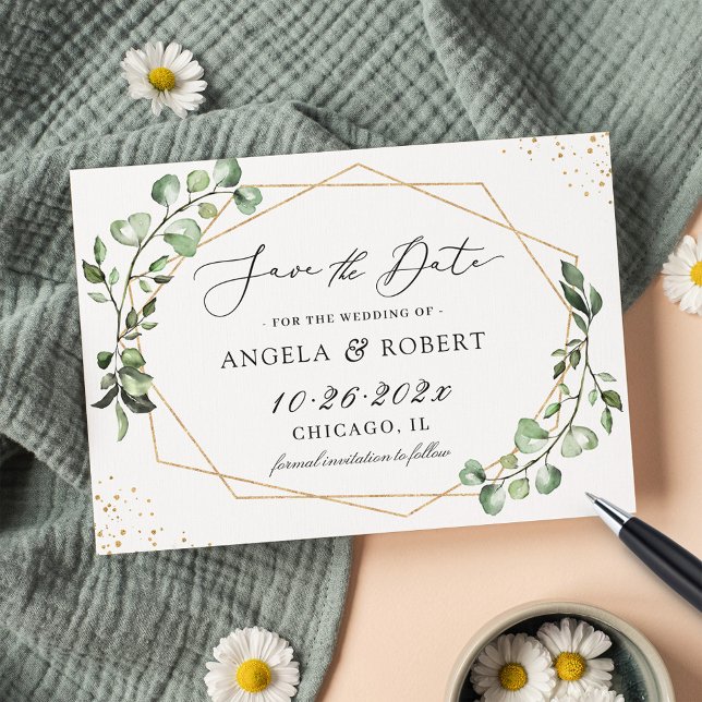 Reserva La Fecha La vegetación geométrica moderna Eucalyptus deja g (Subido por el creador)